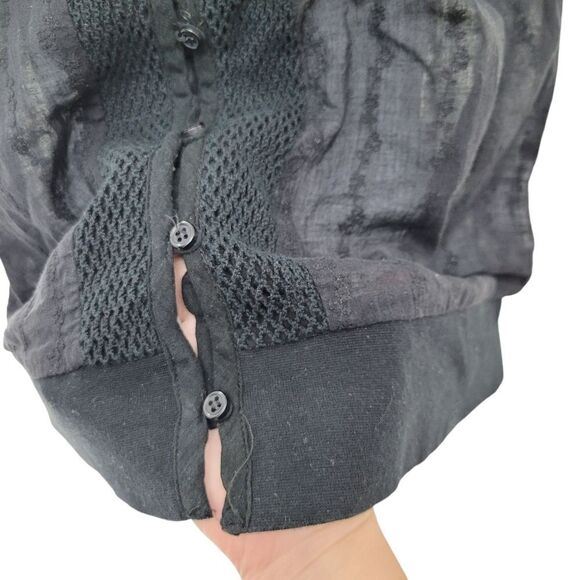 2/$20 Y2K Black See Through Buttons Down Top Blouse 100% Cotton Size: Small - Picture 7 of 8